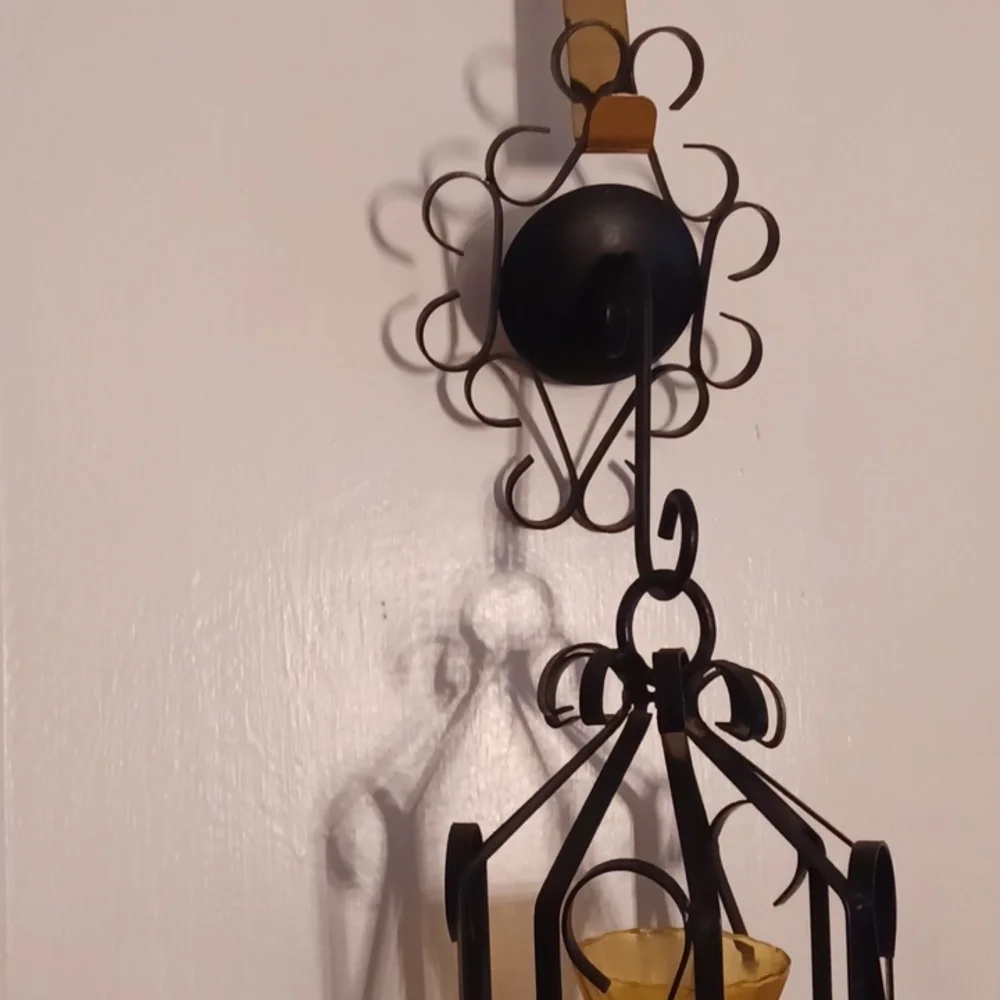 Home Interiors Black Metal Lantern Amber Globe